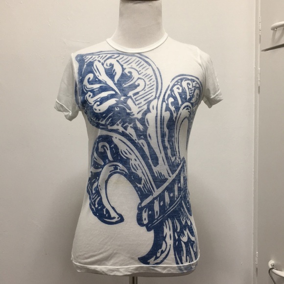 Semi sheer soft tee inside out print navy thin XS - Picture 2 of 8